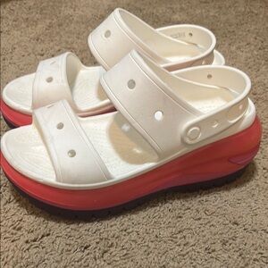 CROCS White and Pink Wedge Sandals with Ventilation